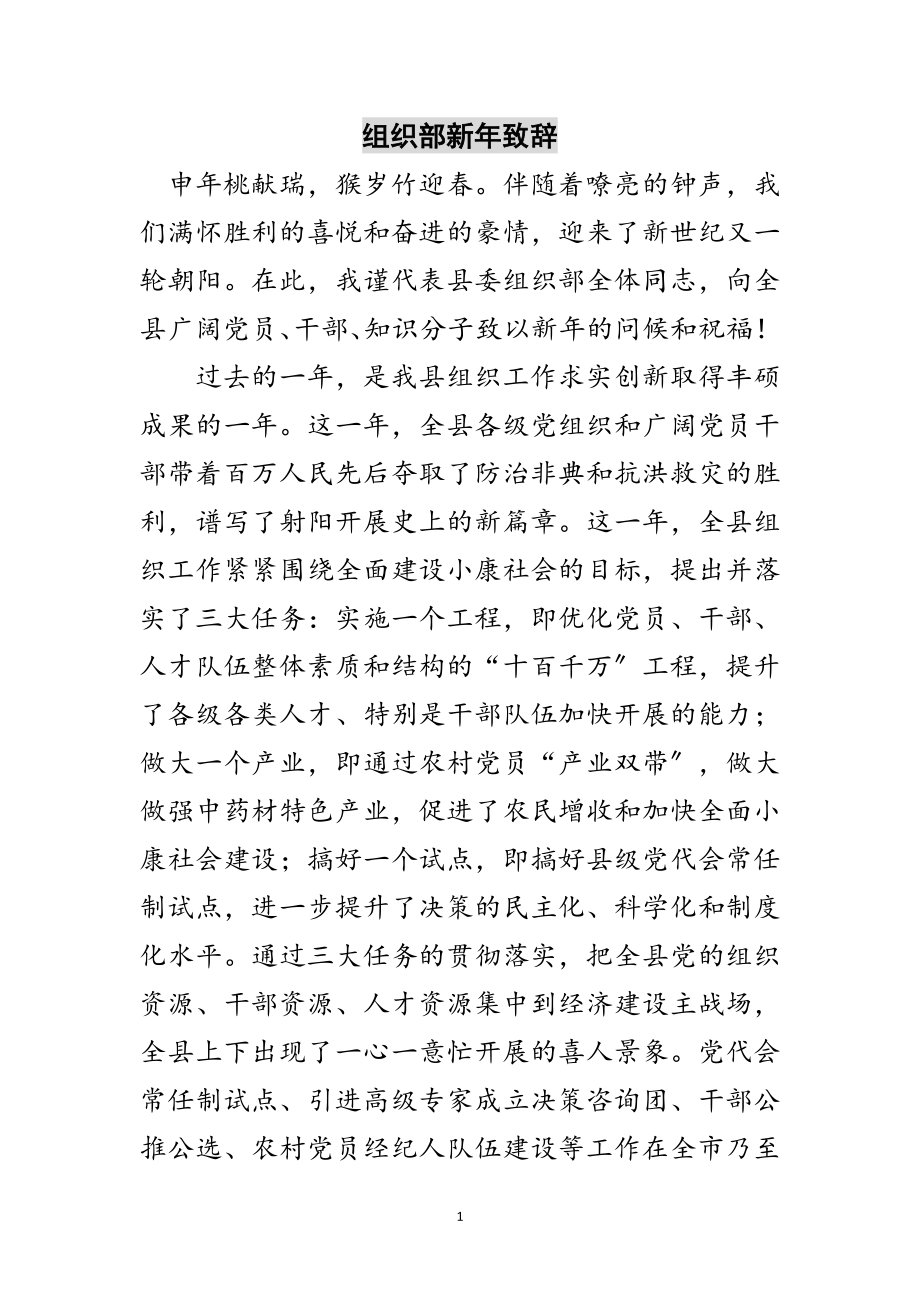 2023年组织部新年致辞范文.doc_第1页