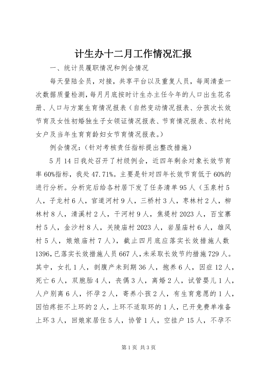 2023年计生办十二月工作情况汇报.docx_第1页