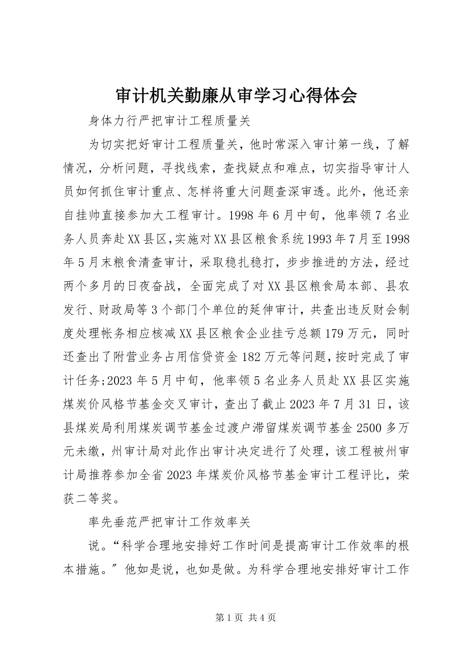 2023年审计机关勤廉从审学习心得体会.docx_第1页