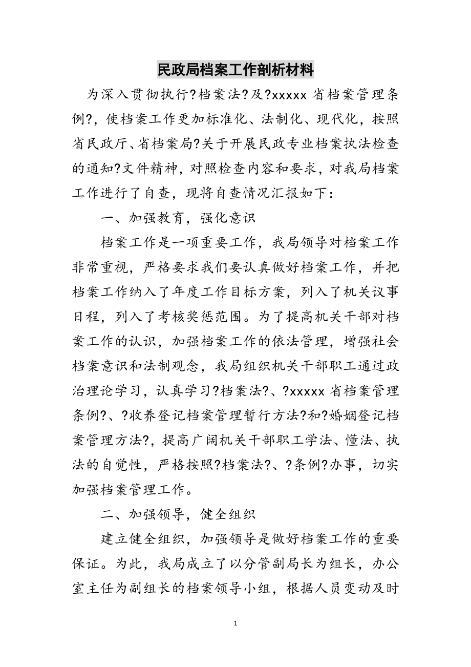 2023年民政局档案工作剖析材料范文.doc_第1页