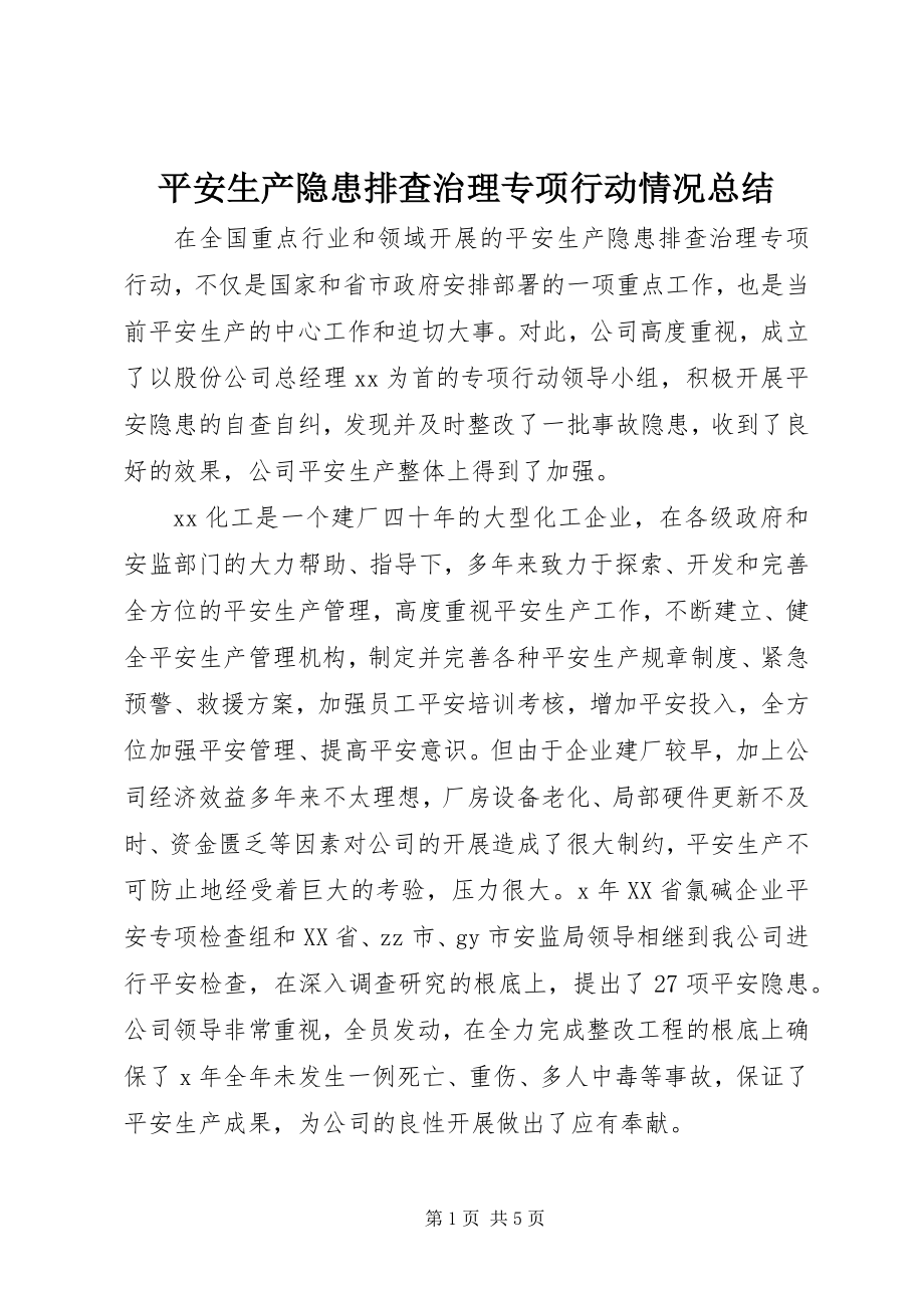 2023年安全生产隐患排查治理专项行动情况总结新编.docx_第1页