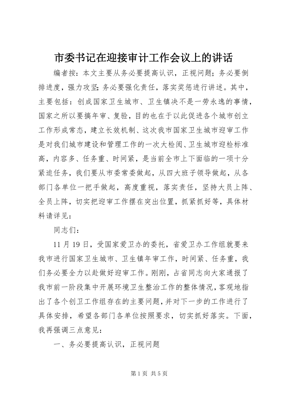 2023年市委书记在迎接审计工作会议上的致辞.docx_第1页