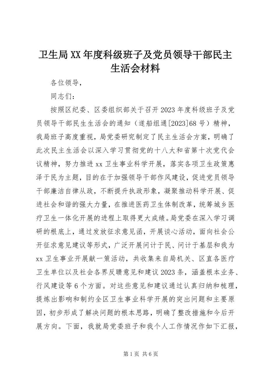 2023年卫生局度科级班子及党员领导干部民主生活会材料.docx_第1页