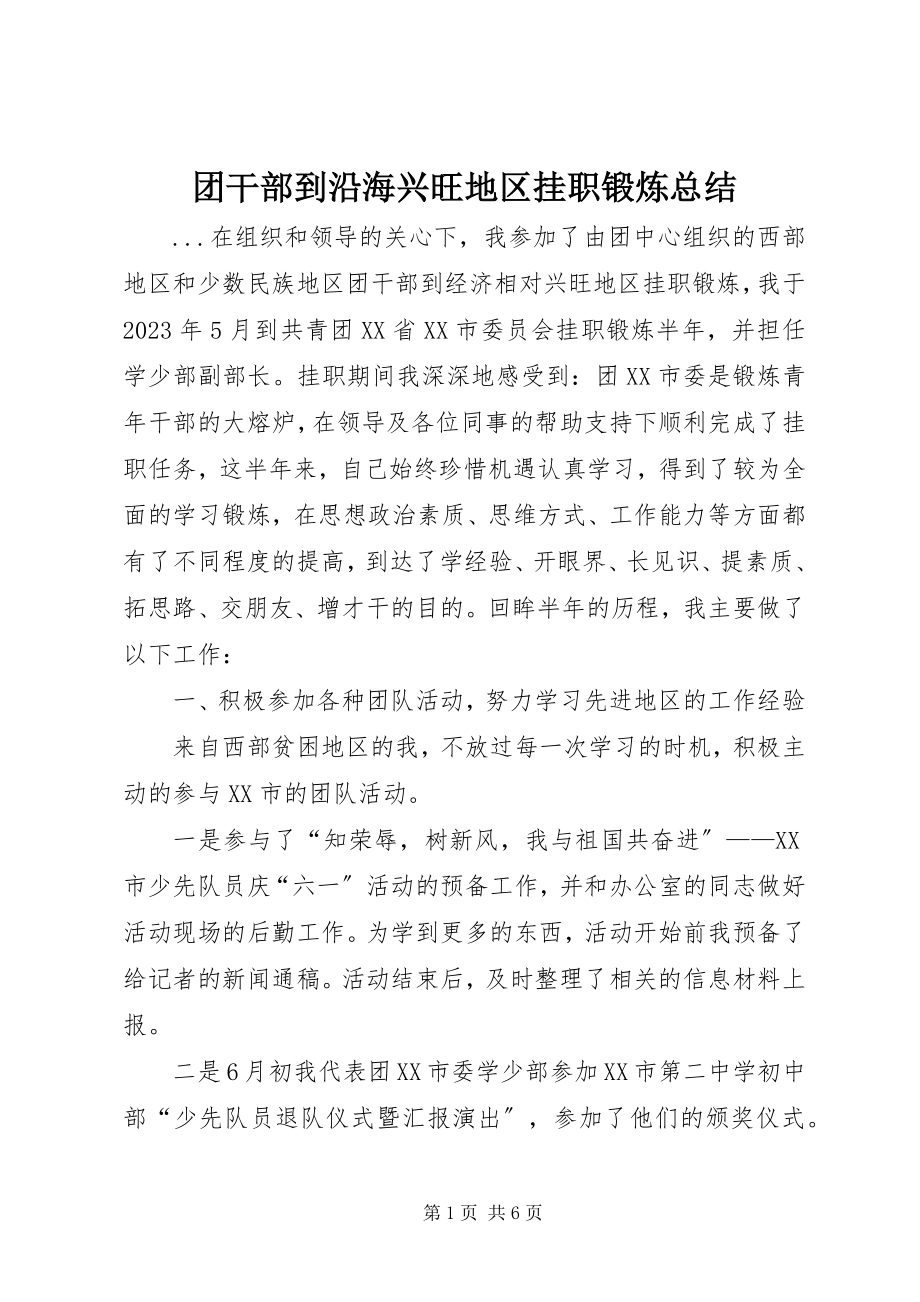 2023年团干部到沿海发达地区挂职锻炼总结.docx_第1页