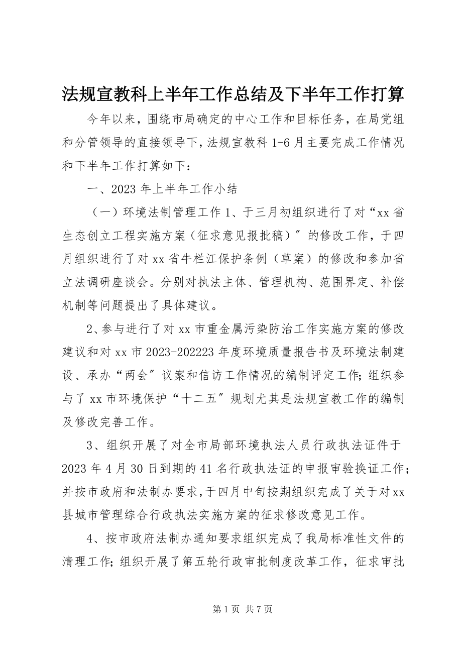 2023年法规宣教科上半年工作总结及下半年工作打算.docx_第1页