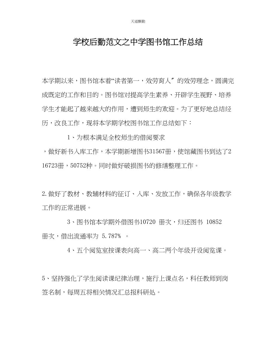 2023年学校后勤中学图书馆工作总结.docx_第1页