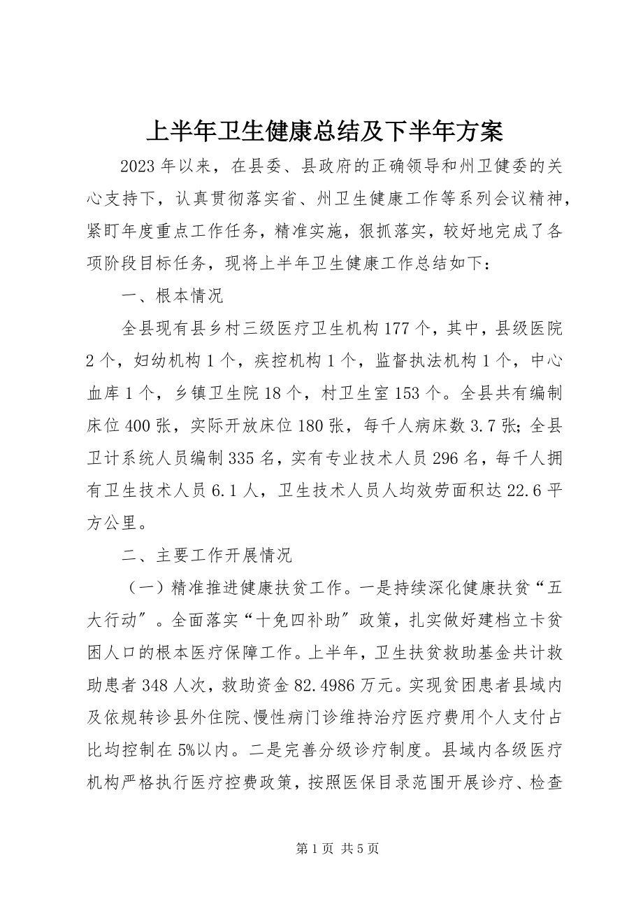 2023年上半年卫生健康总结及下半年计划.docx_第1页