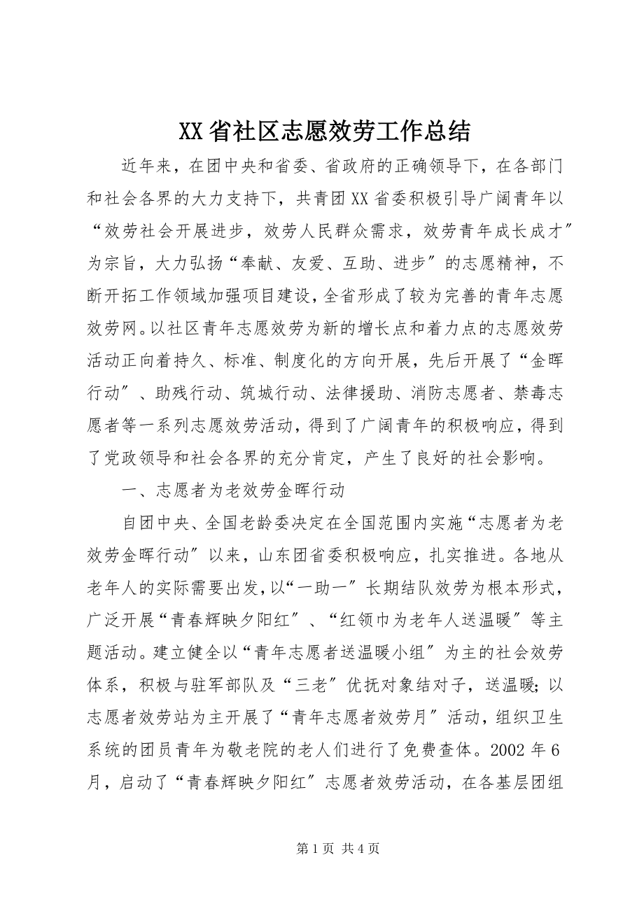 2023年XX省社区志愿服务工作总结.docx_第1页