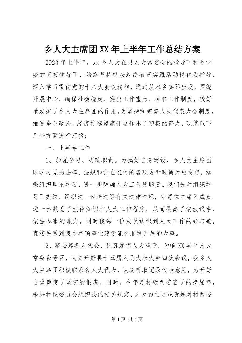 2023年乡人大主席团上半年工作总结计划.docx_第1页