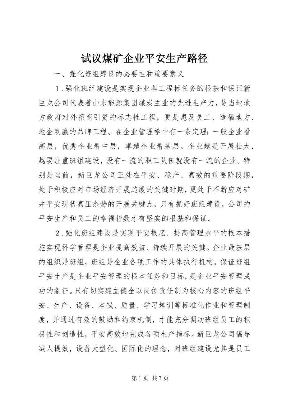 2023年试议煤矿企业安全生产路径.docx_第1页