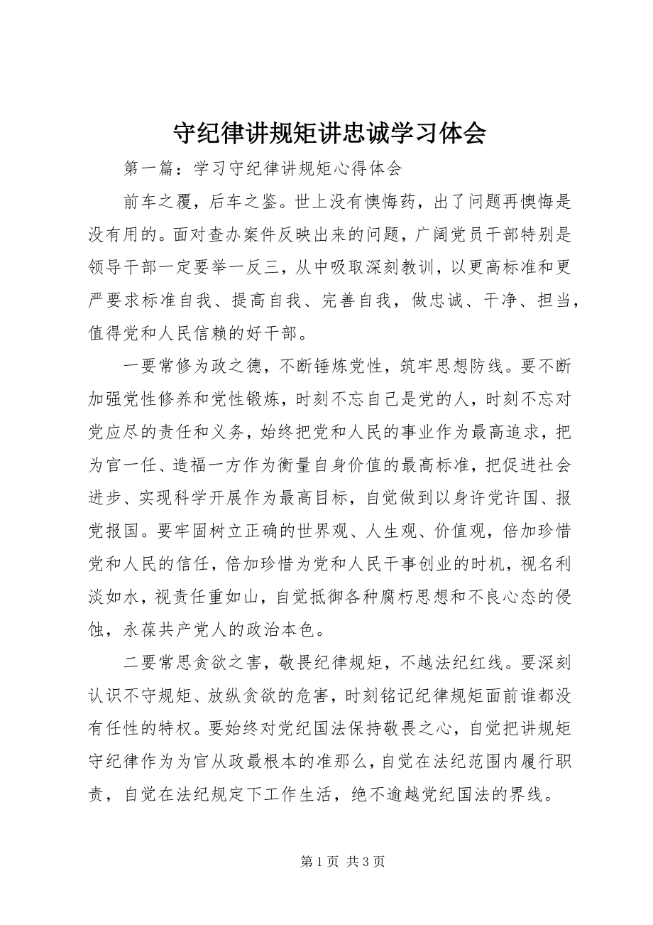 2023年守纪律讲规矩讲忠诚学习体会.docx_第1页