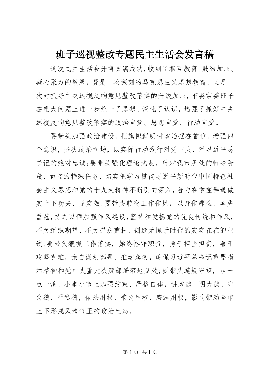 2023年班子巡视整改专题民主生活会讲话稿新编.docx_第1页