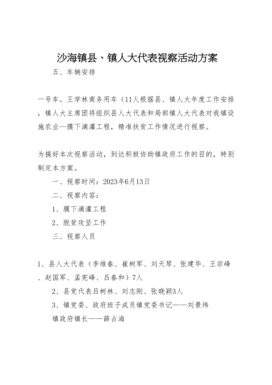 2023年沙海镇县镇人大代表视察活动方案.doc_第1页