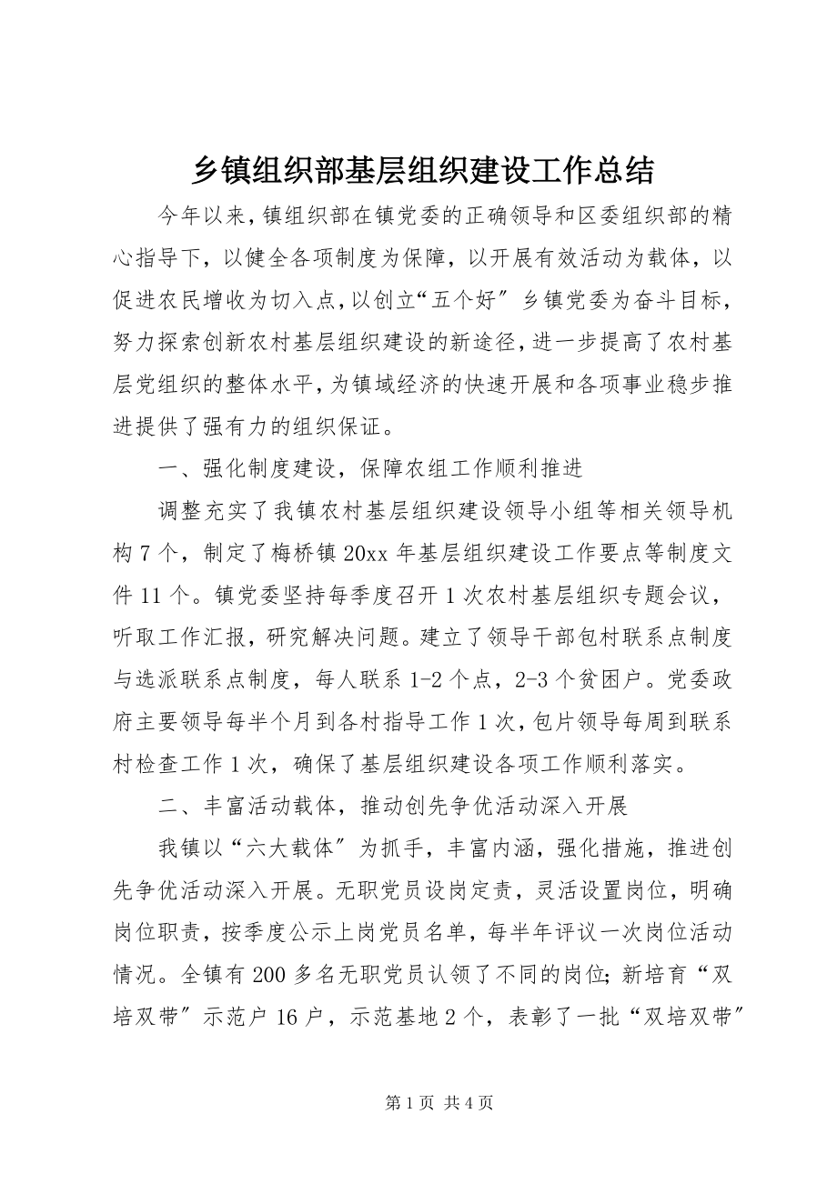 2023年乡镇组织部基层组织建设工作总结.docx_第1页