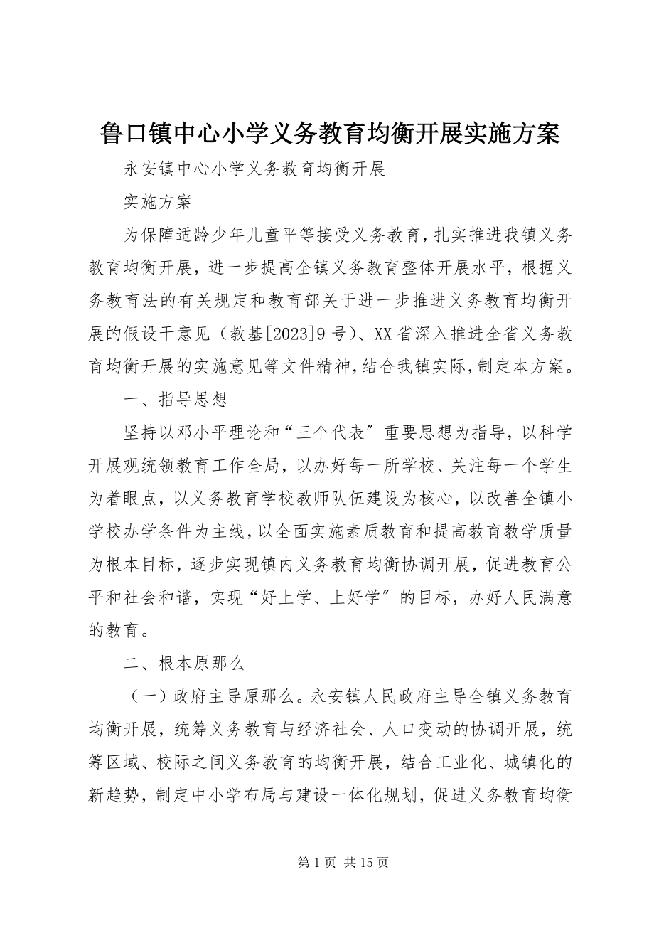 2023年鲁口镇中心小学义务教育均衡发展实施方案.docx_第1页