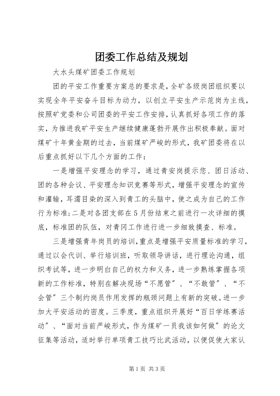 2023年团委工作总结及规划.docx_第1页