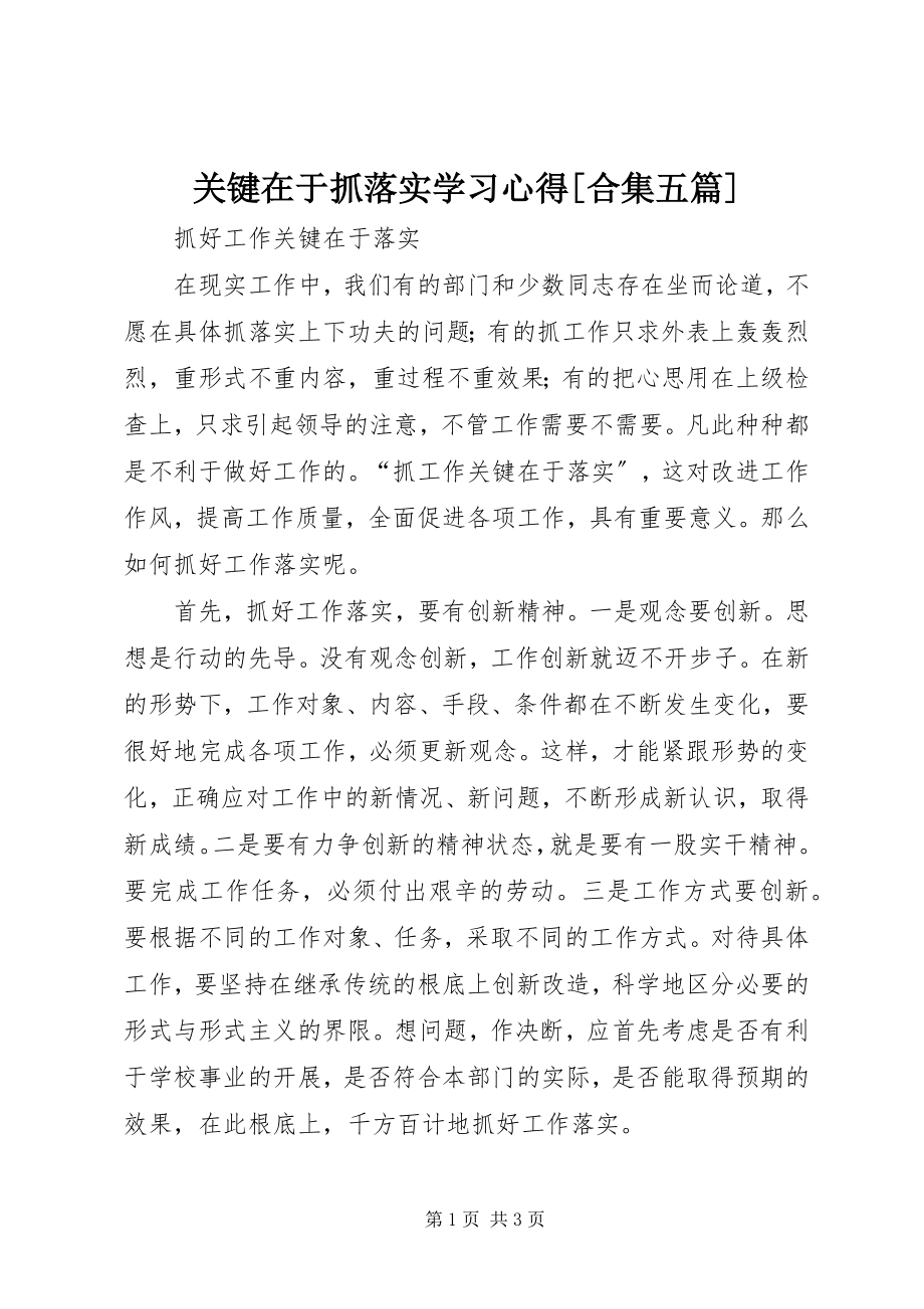 2023年关键在于抓落实学习心得合集五篇.docx_第1页