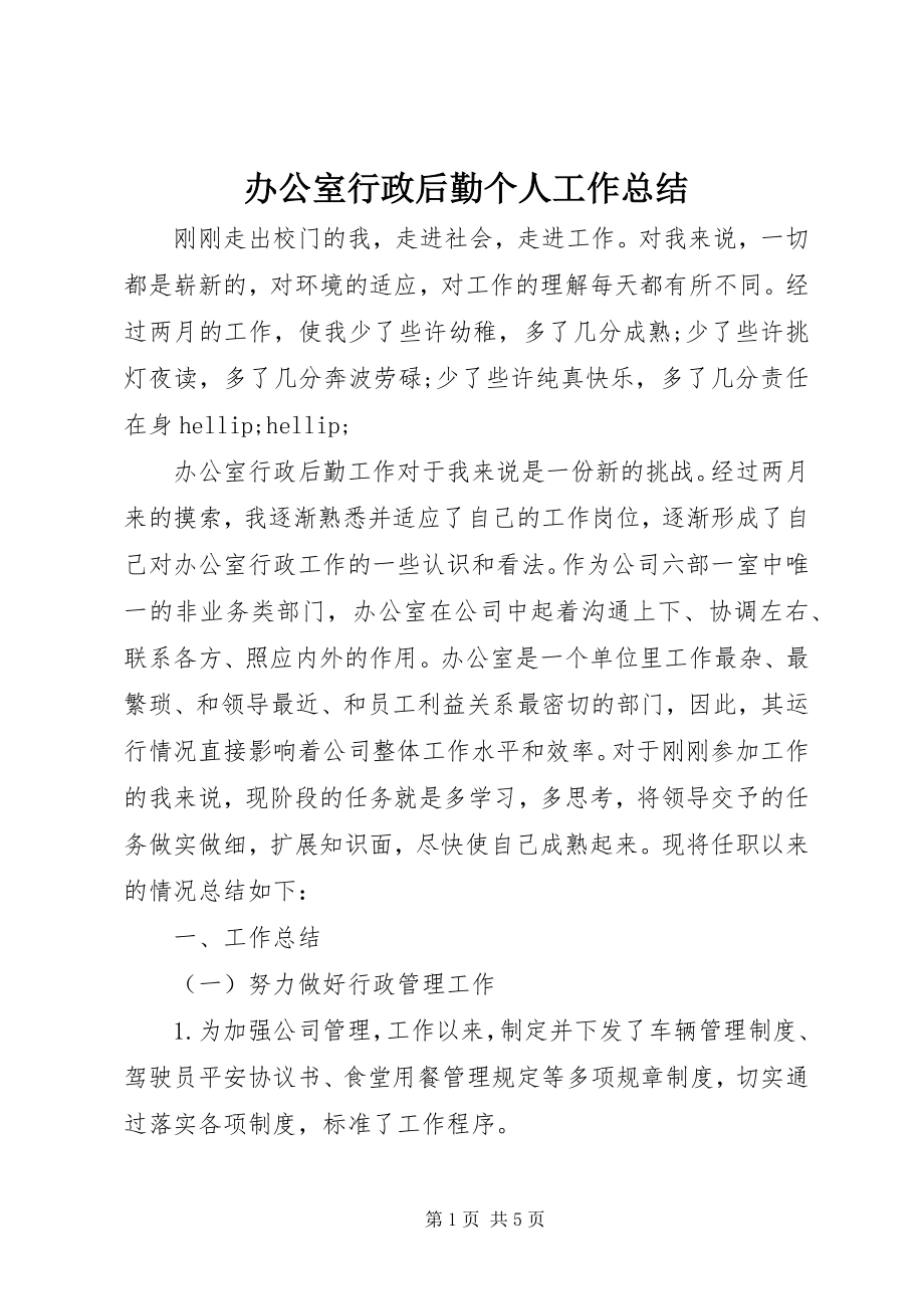 2023年办公室行政后勤个人工作总结新编.docx_第1页