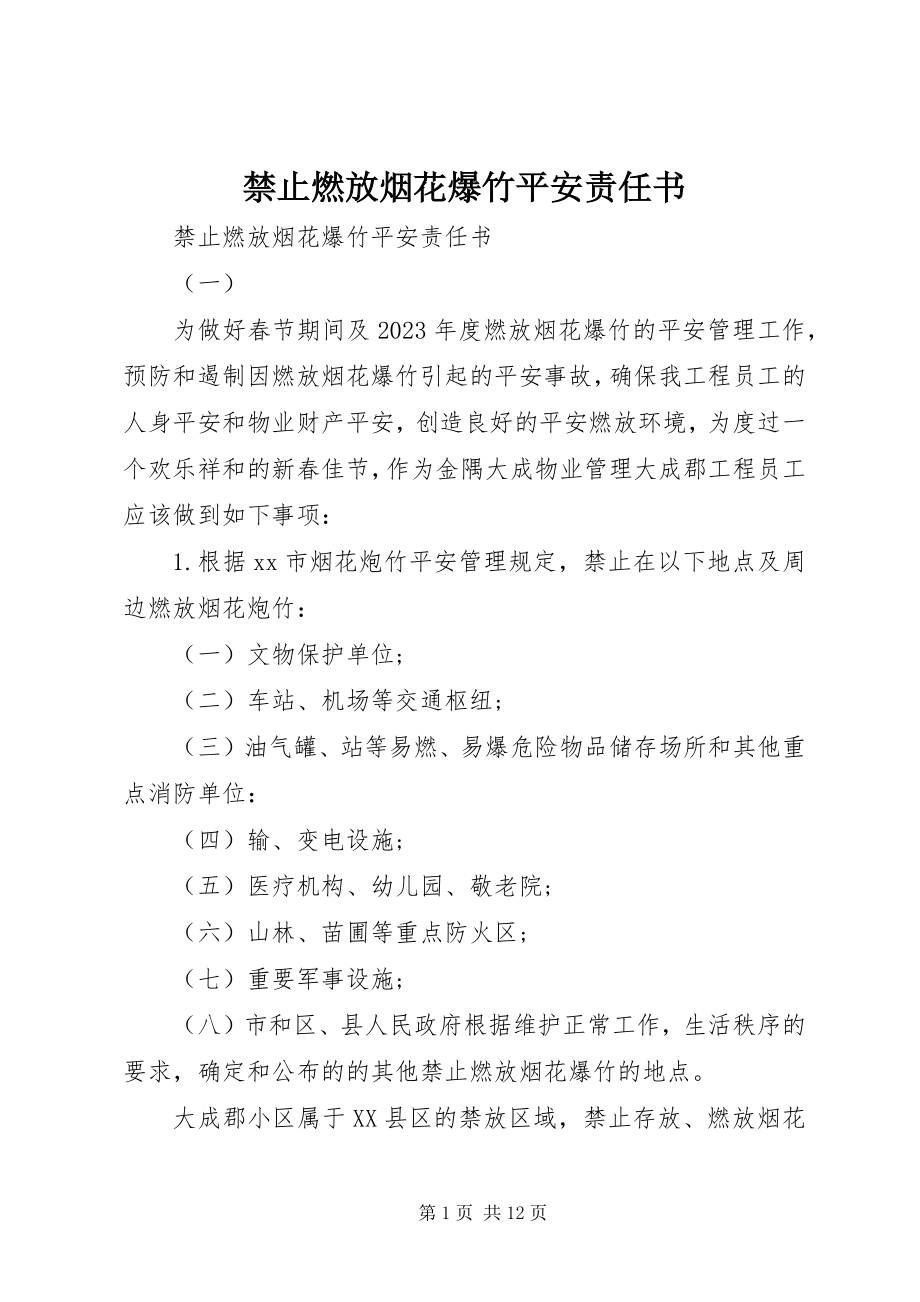 2023年禁止燃放烟花爆竹安全责任书.docx_第1页