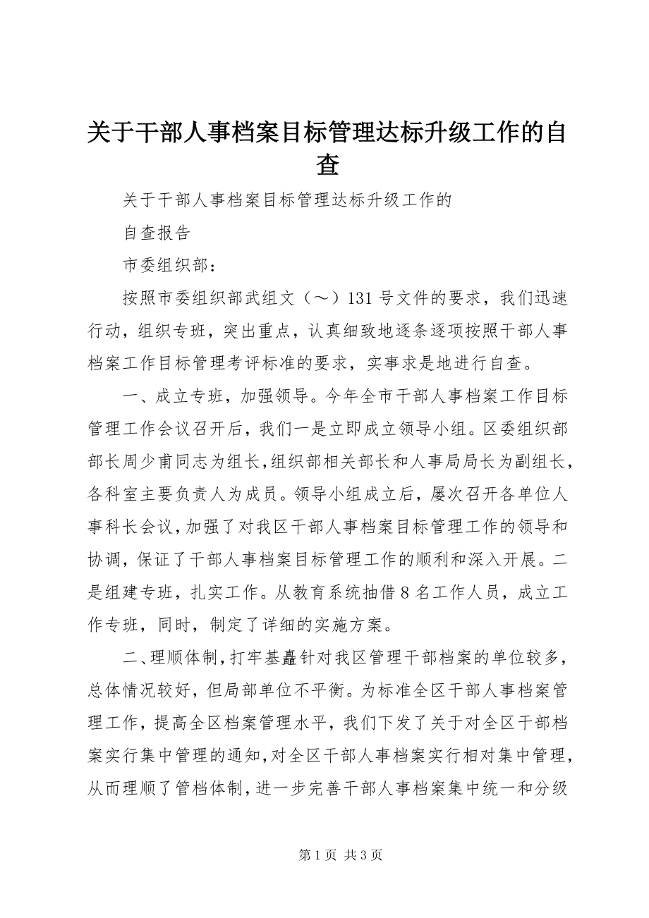 2023年干部人事档案目标管理达标升级工作的自查.docx_第1页