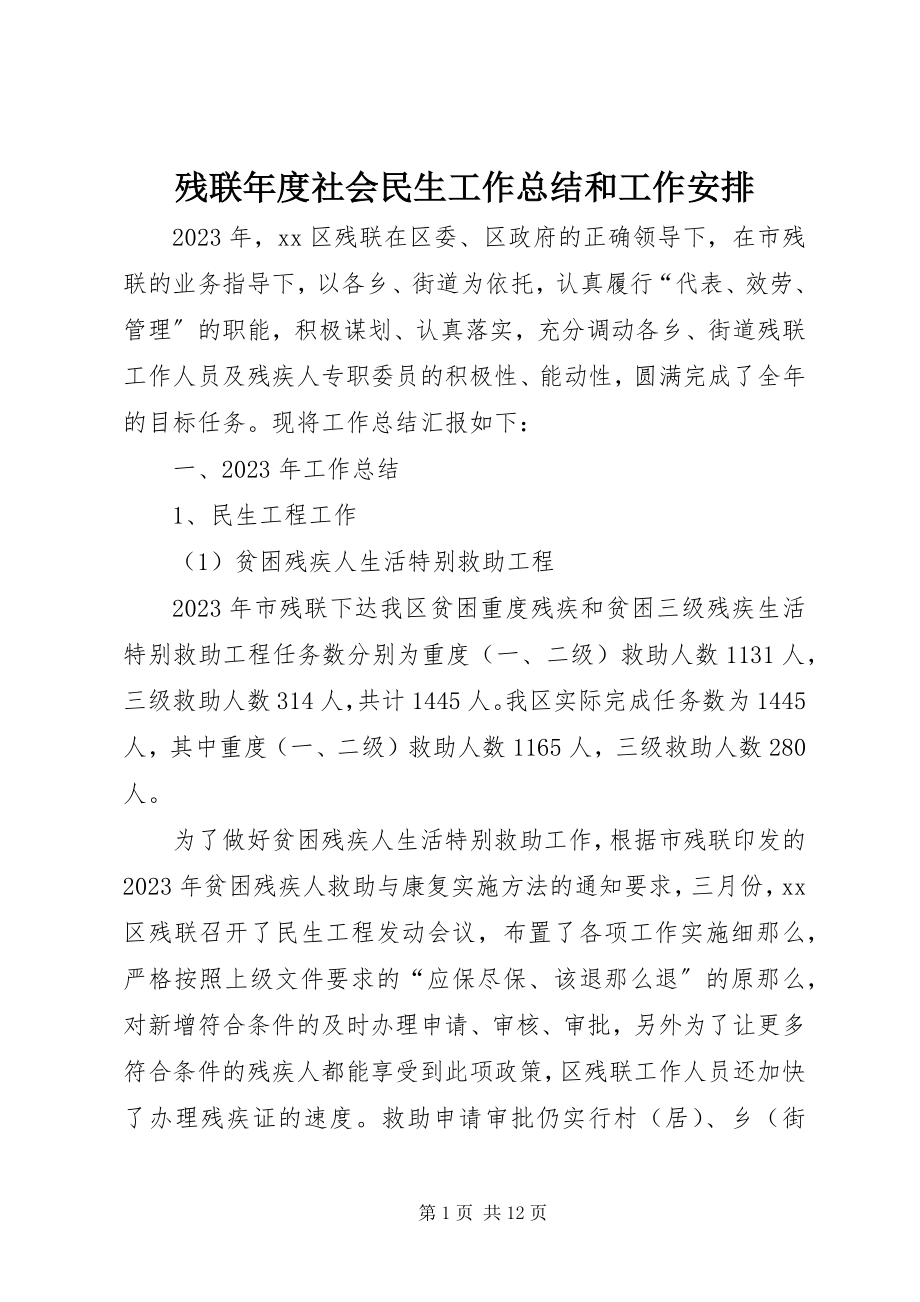 2023年残联年度社会民生工作总结和工作安排新编.docx_第1页