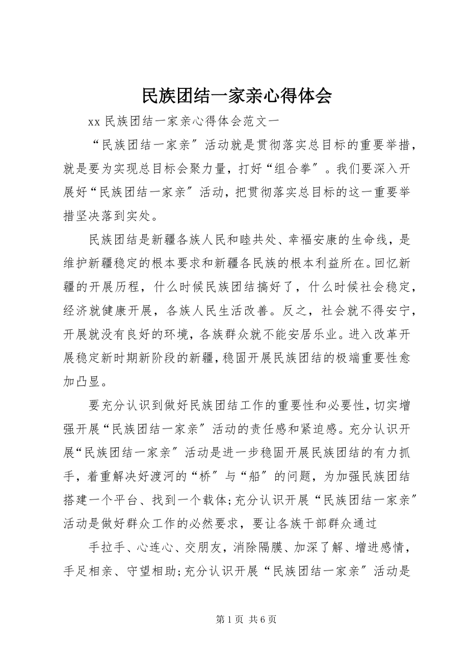 2023年民族团结一家亲心得体会.docx_第1页