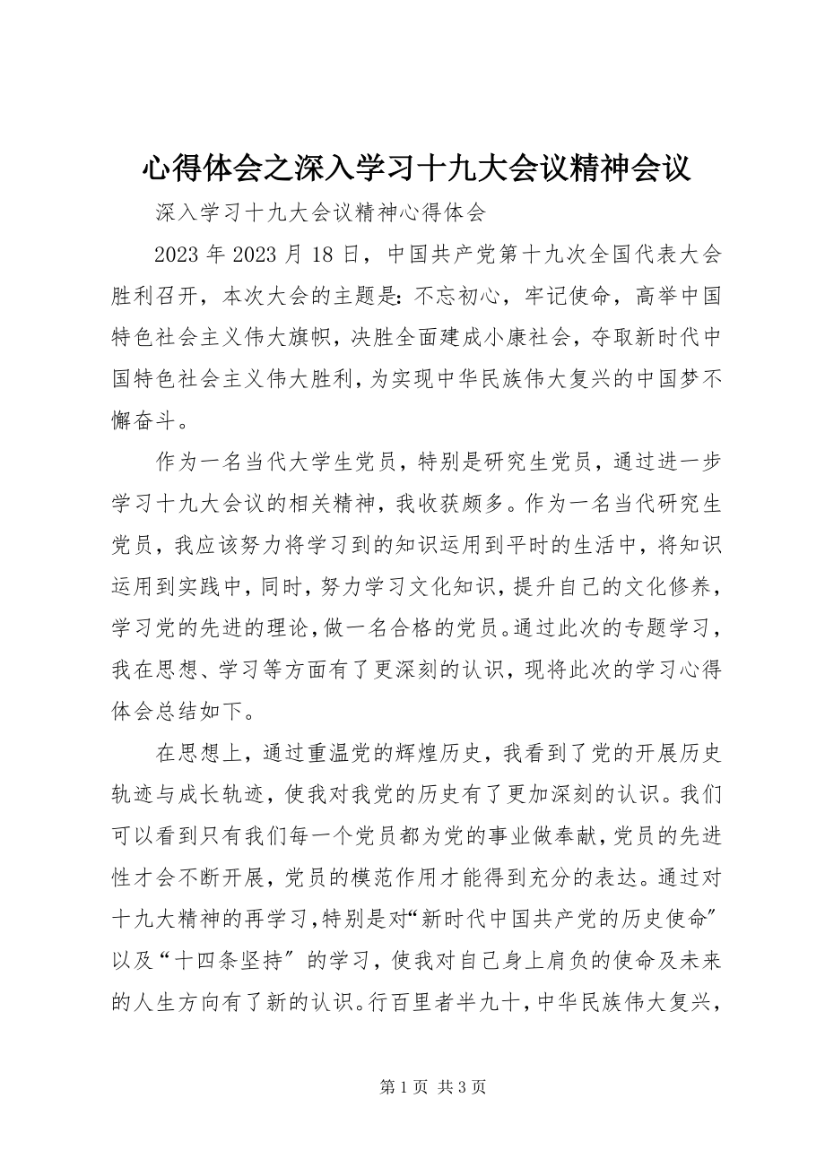 2023年心得体会之深入学习十九大会议精神会议.docx_第1页