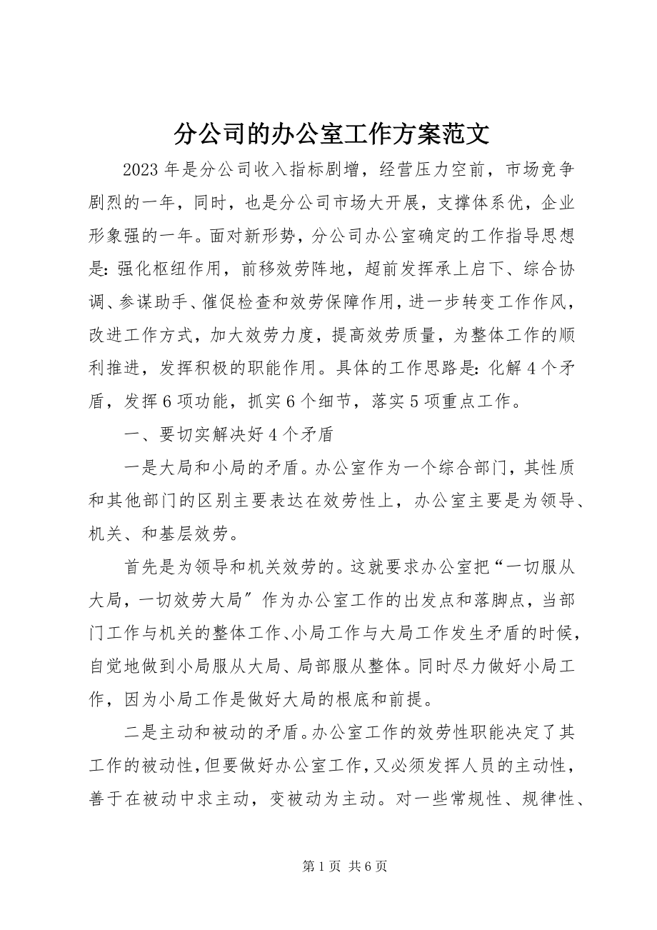 2023年分公司的办公室工作计划.docx_第1页