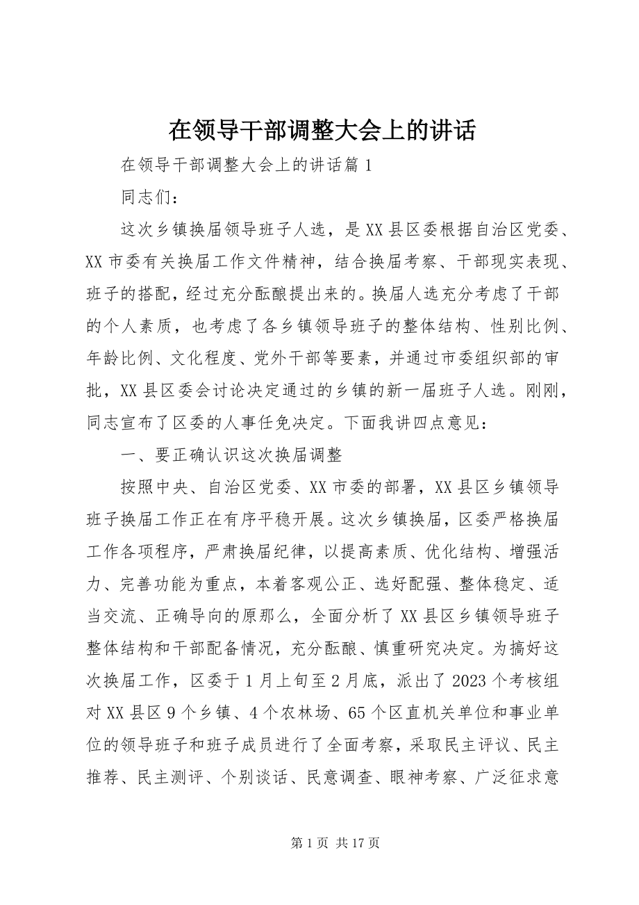 2023年在领导干部调整大会上的致辞.docx_第1页