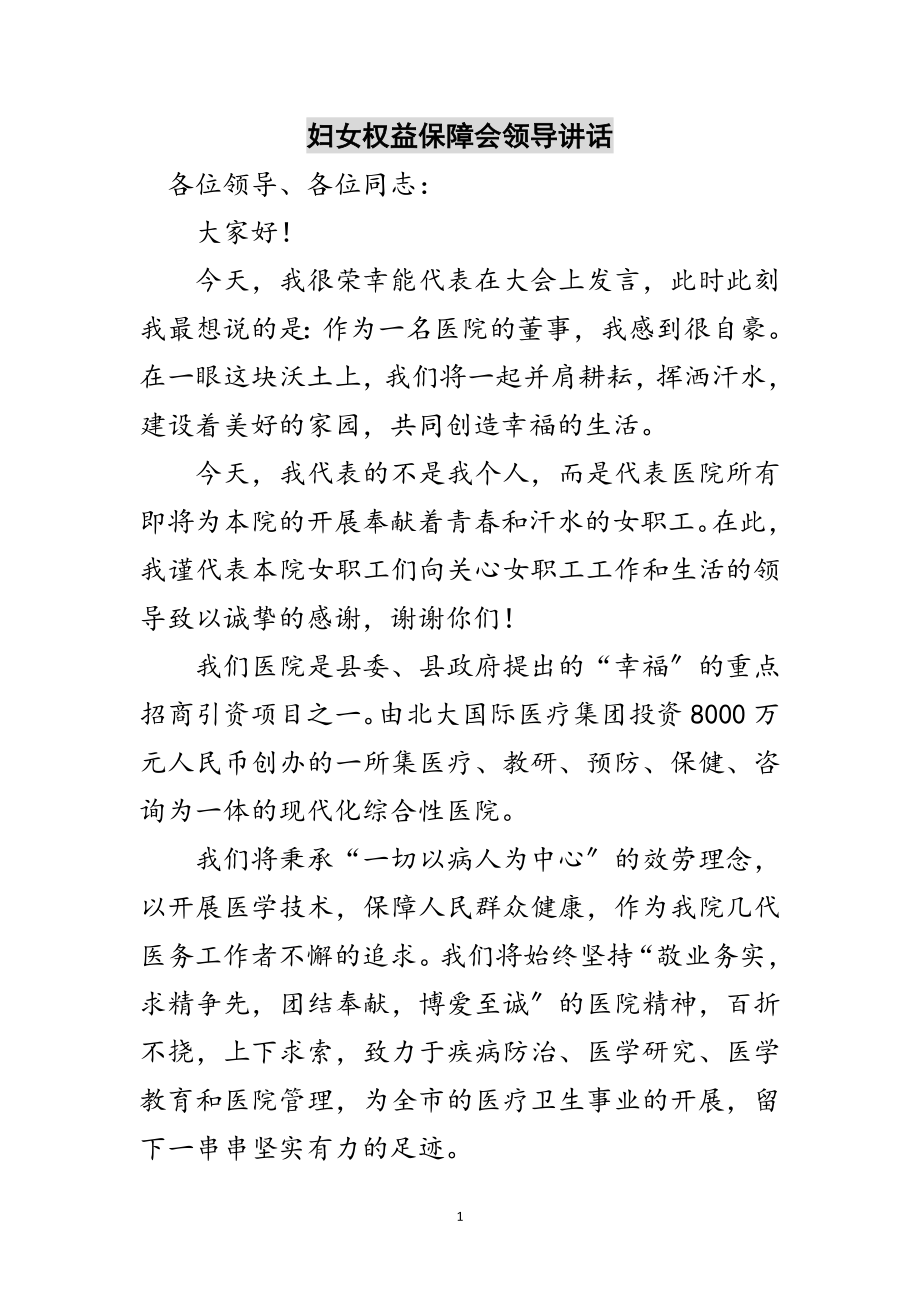 2023年妇女权益保障会领导讲话范文.doc_第1页