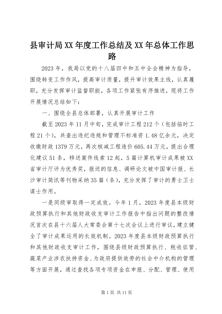 2023年县审计局度工作总结及总体工作思路.docx_第1页