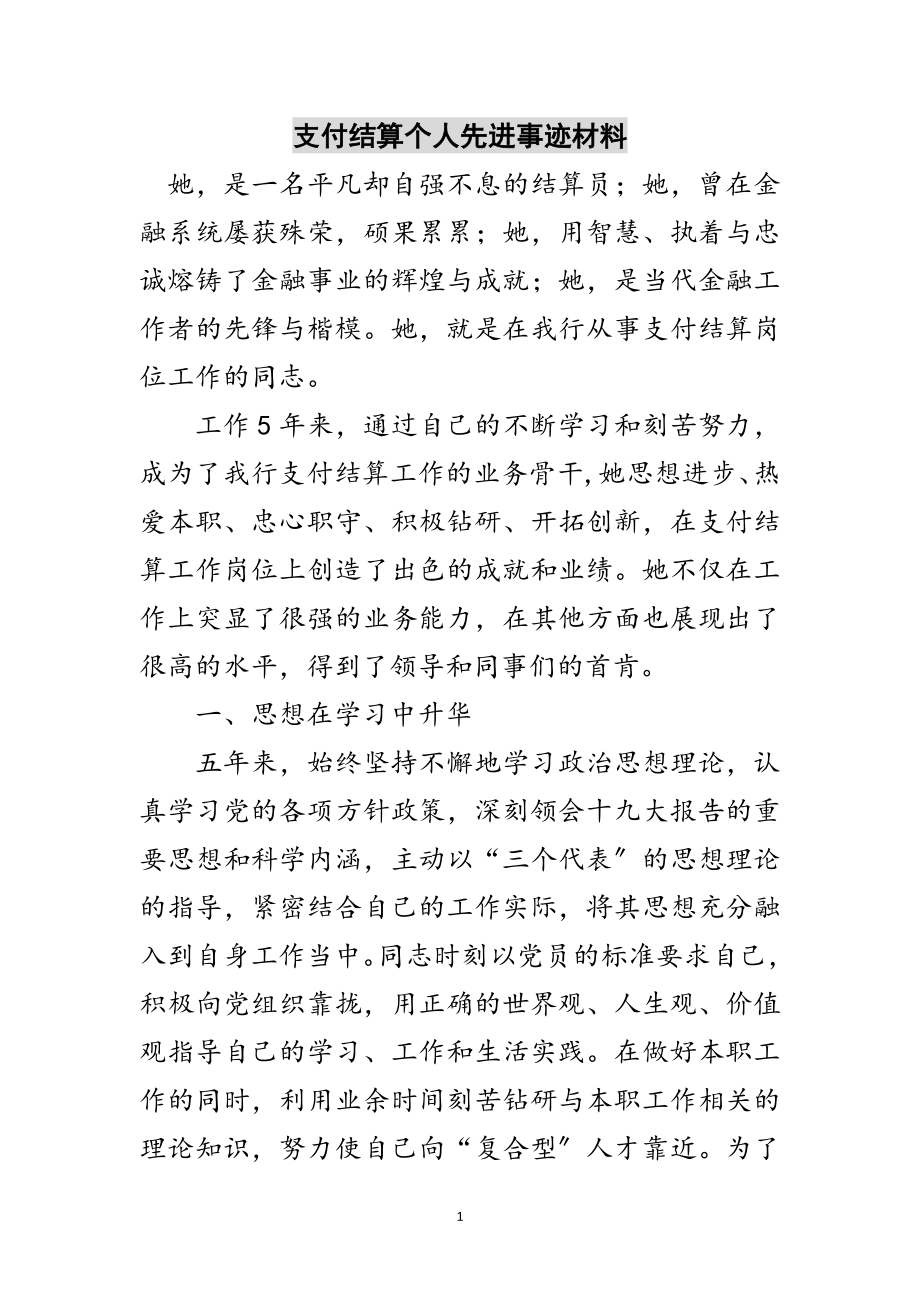 2023年支付结算个人先进事迹材料范文.doc_第1页