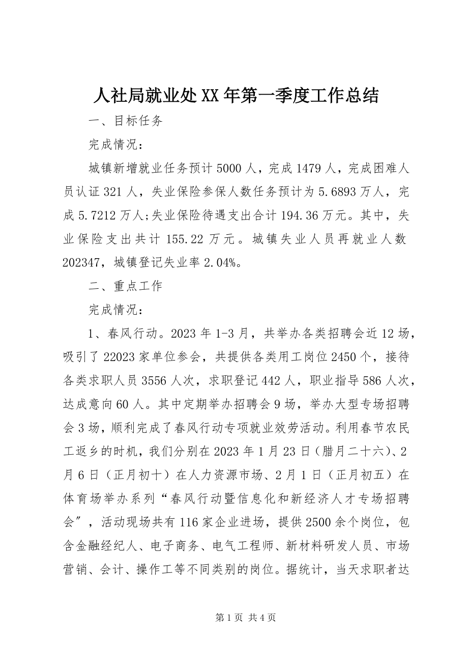 2023年人社局就业处第一季度工作总结.docx_第1页