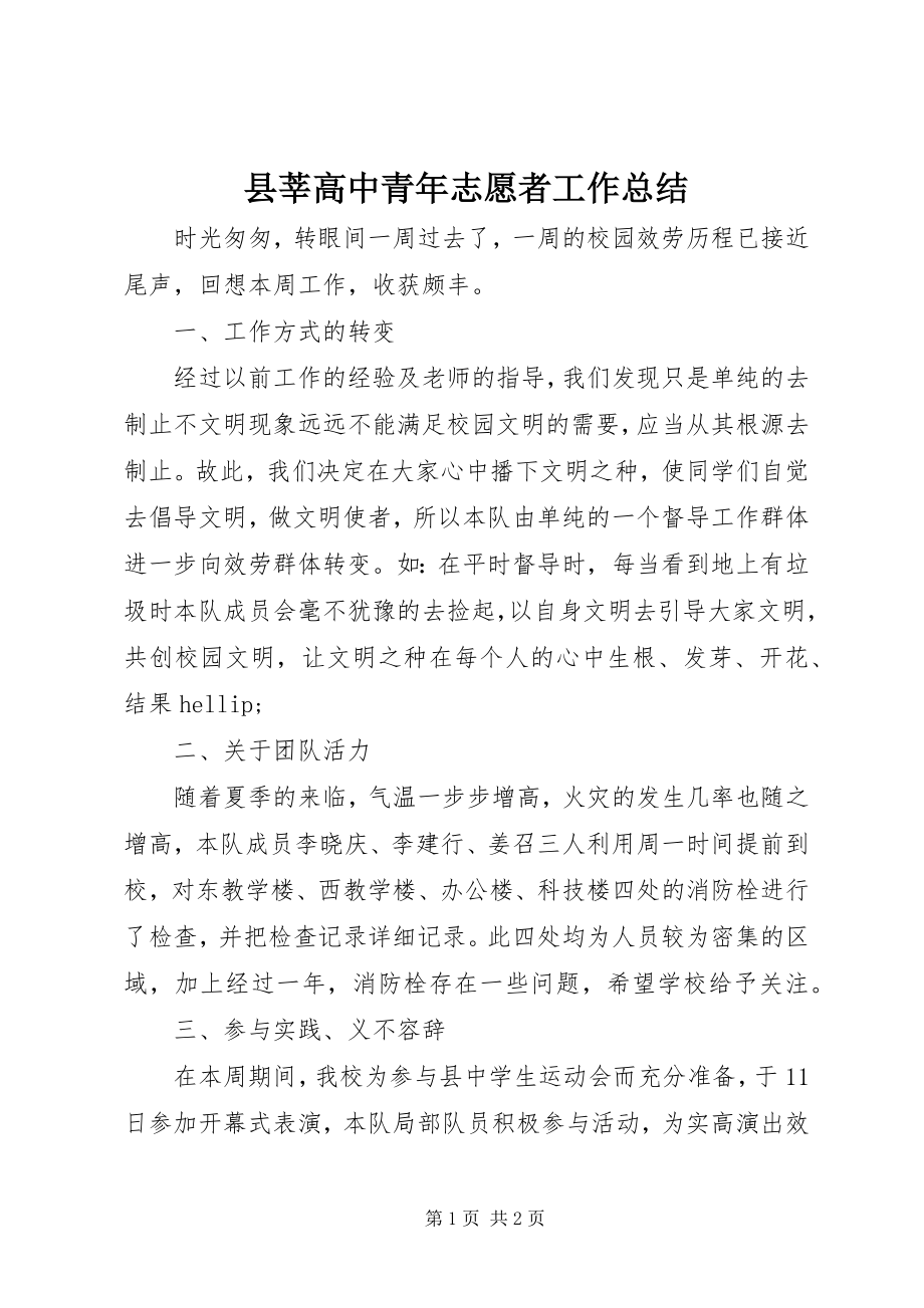 2023年县莘高中青年志愿者工作总结.docx_第1页