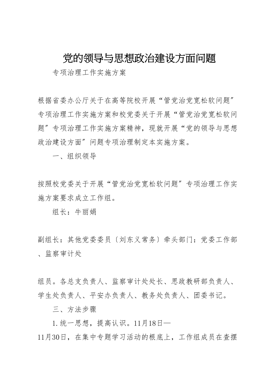 2023年党的领导与思想政治建设方面问题.doc_第1页