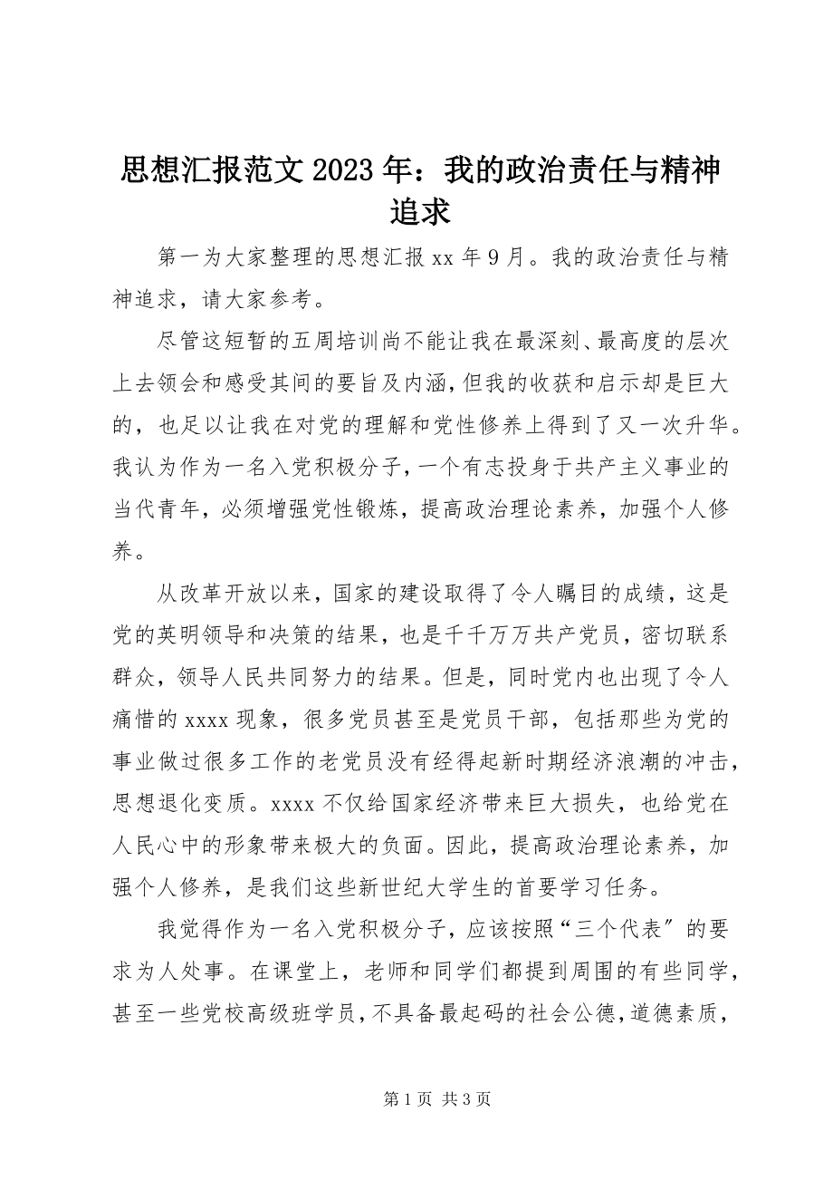 2023年思想汇报我的政治责任与精神追求.docx_第1页