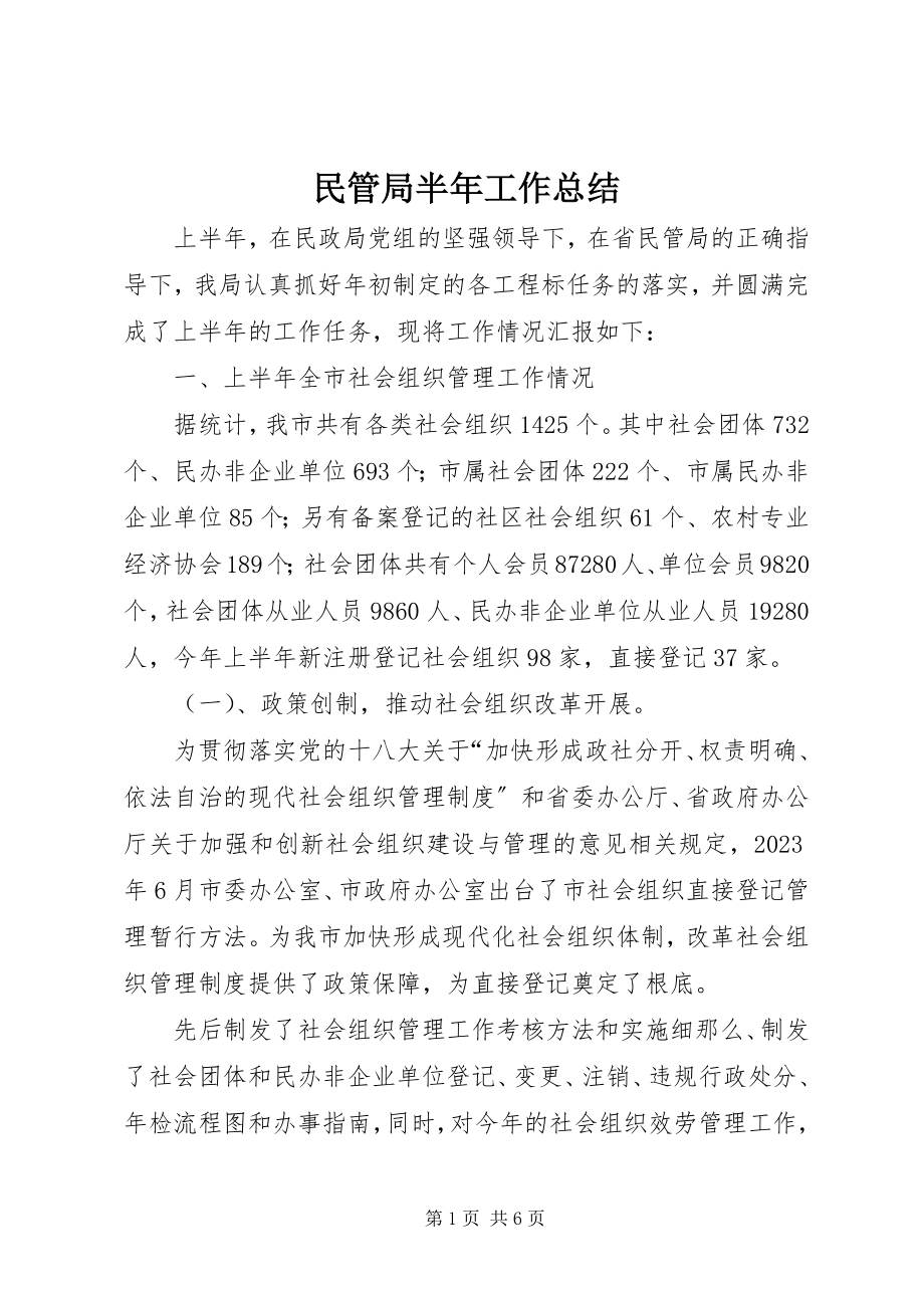 2023年民管局半工作总结.docx_第1页