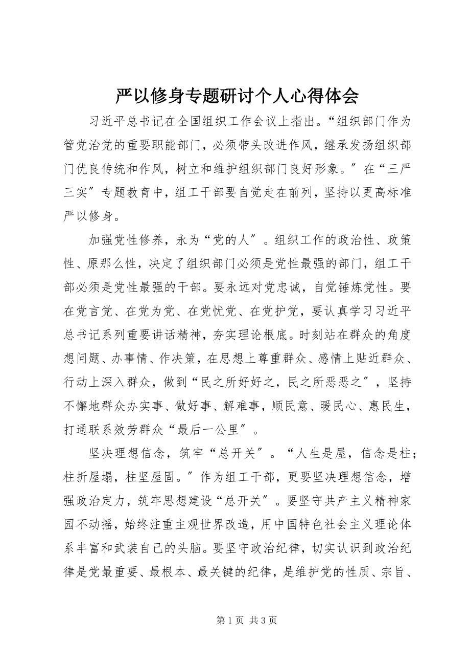 2023年严以修身专题研讨个人心得体会.docx_第1页