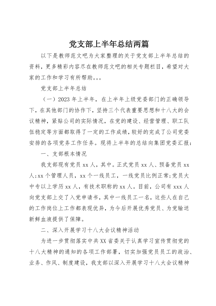 2023年党支部上半年总结两篇.docx_第1页