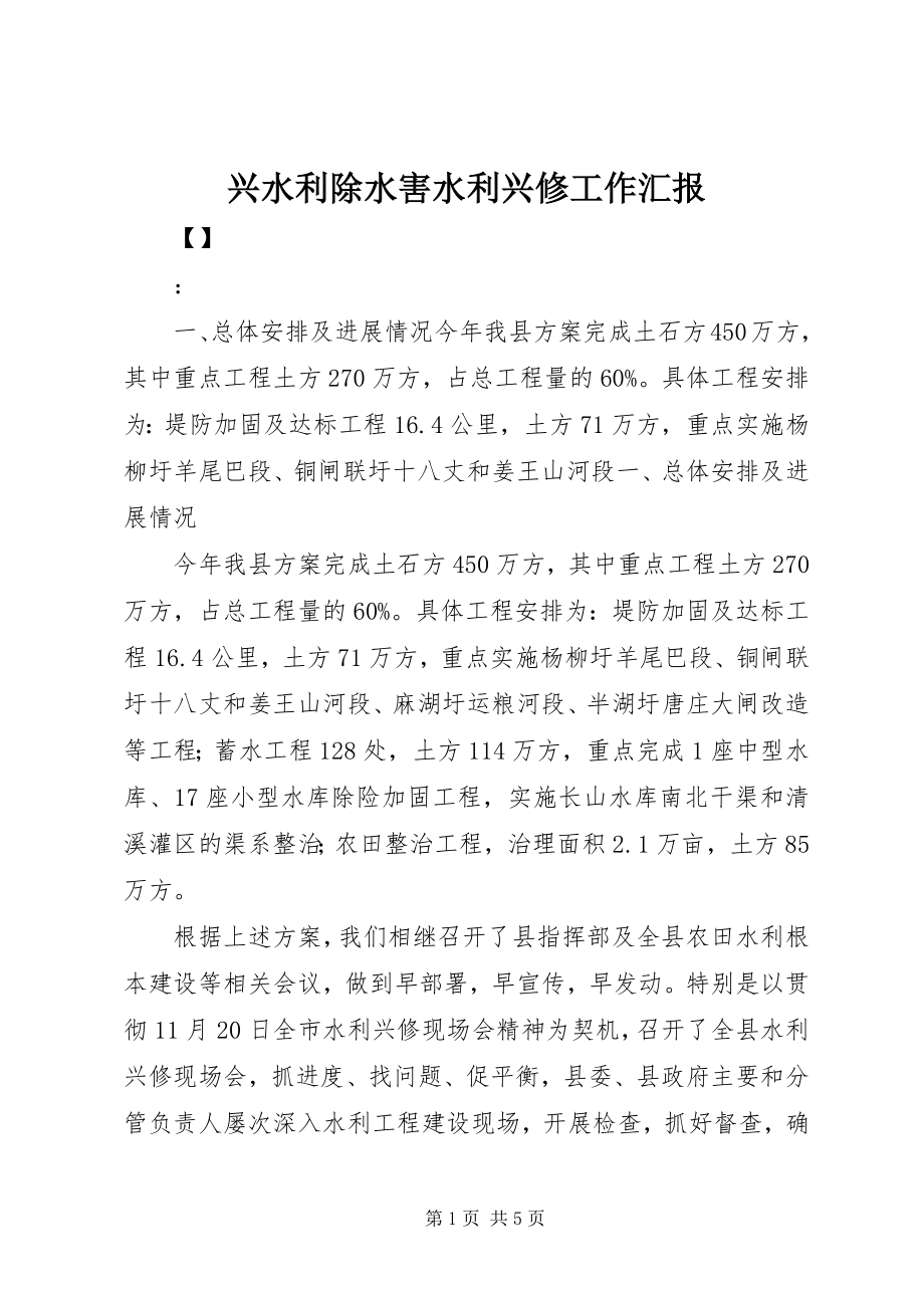 2023年兴水利除水害水利兴修工作汇报.docx_第1页