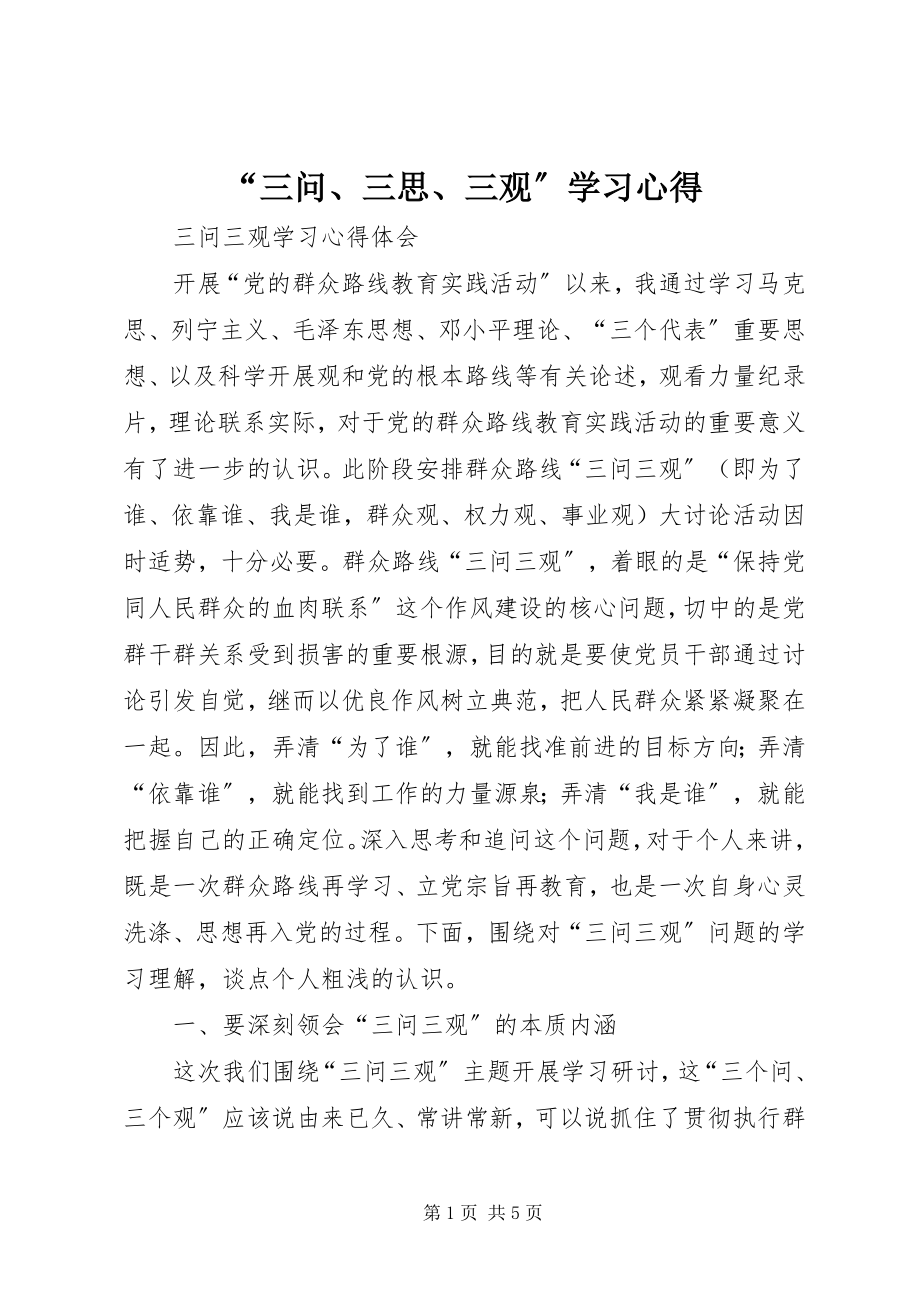 2023年三问三思三观学习心得.docx_第1页