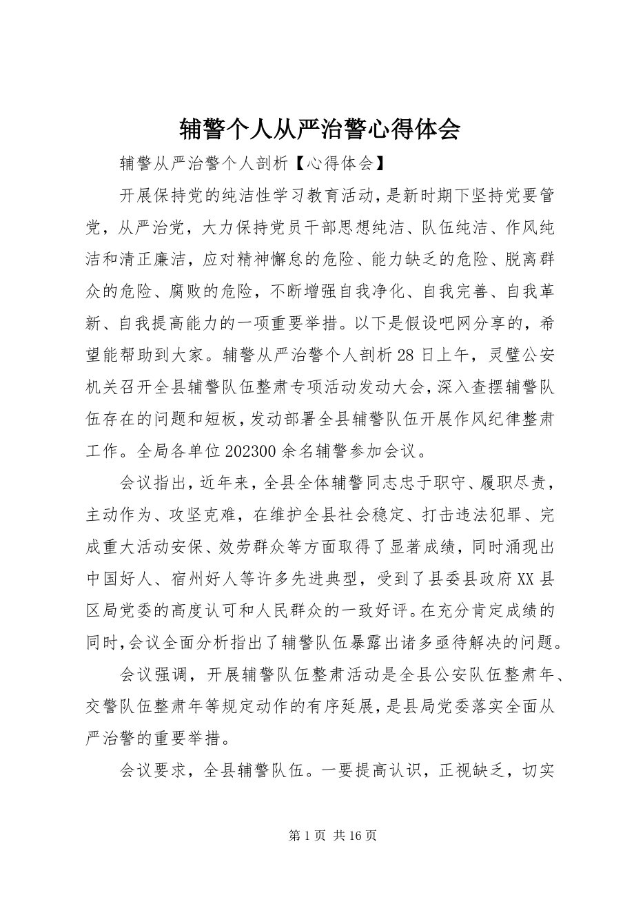 2023年辅警个人从严治警心得体会.docx_第1页