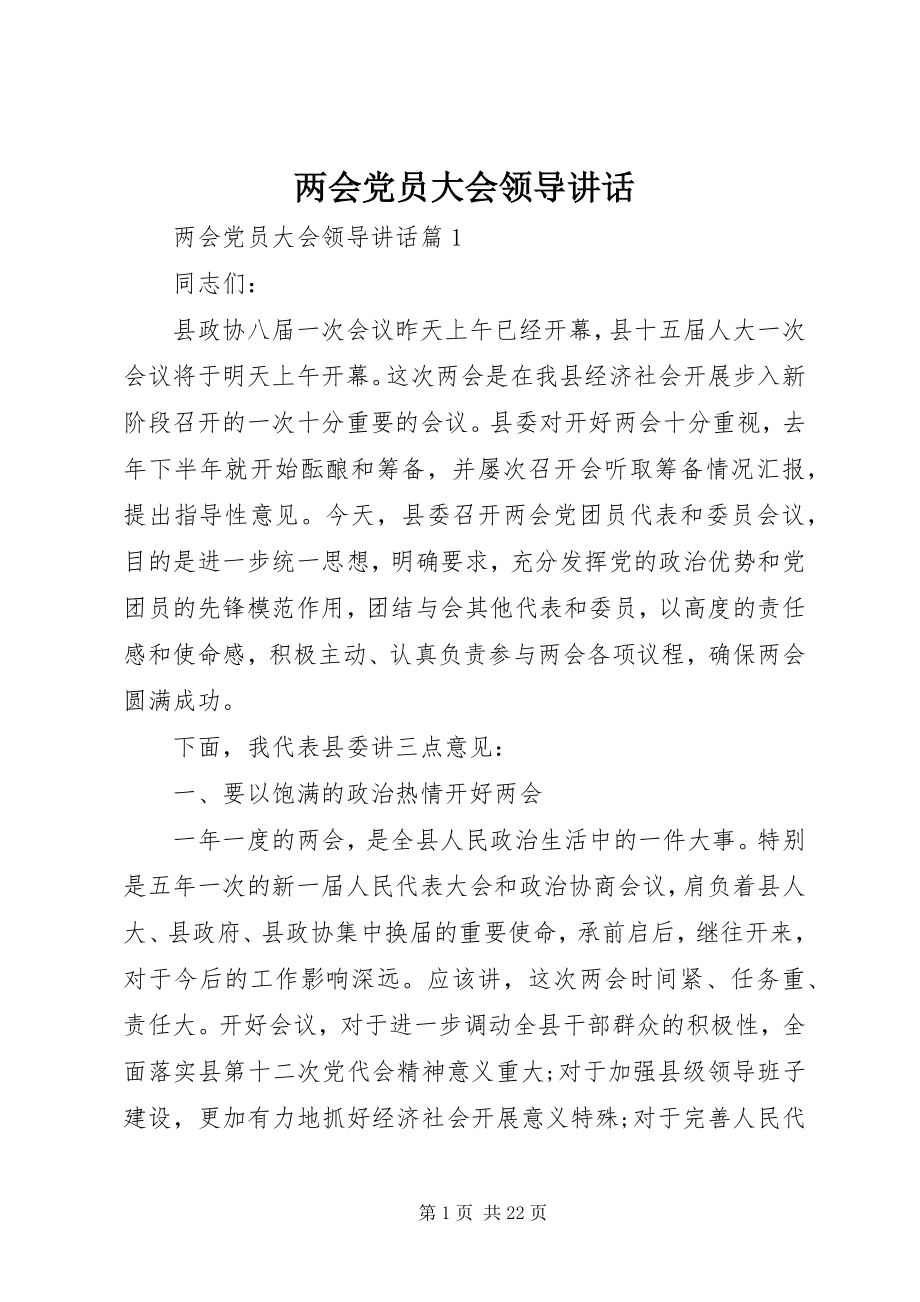 2023年两会党员大会领导致辞.docx_第1页