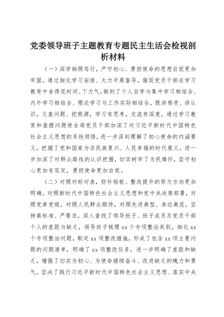 2023年党委领导班子主题教育专题民主生活会检视剖析材料.docx_第1页