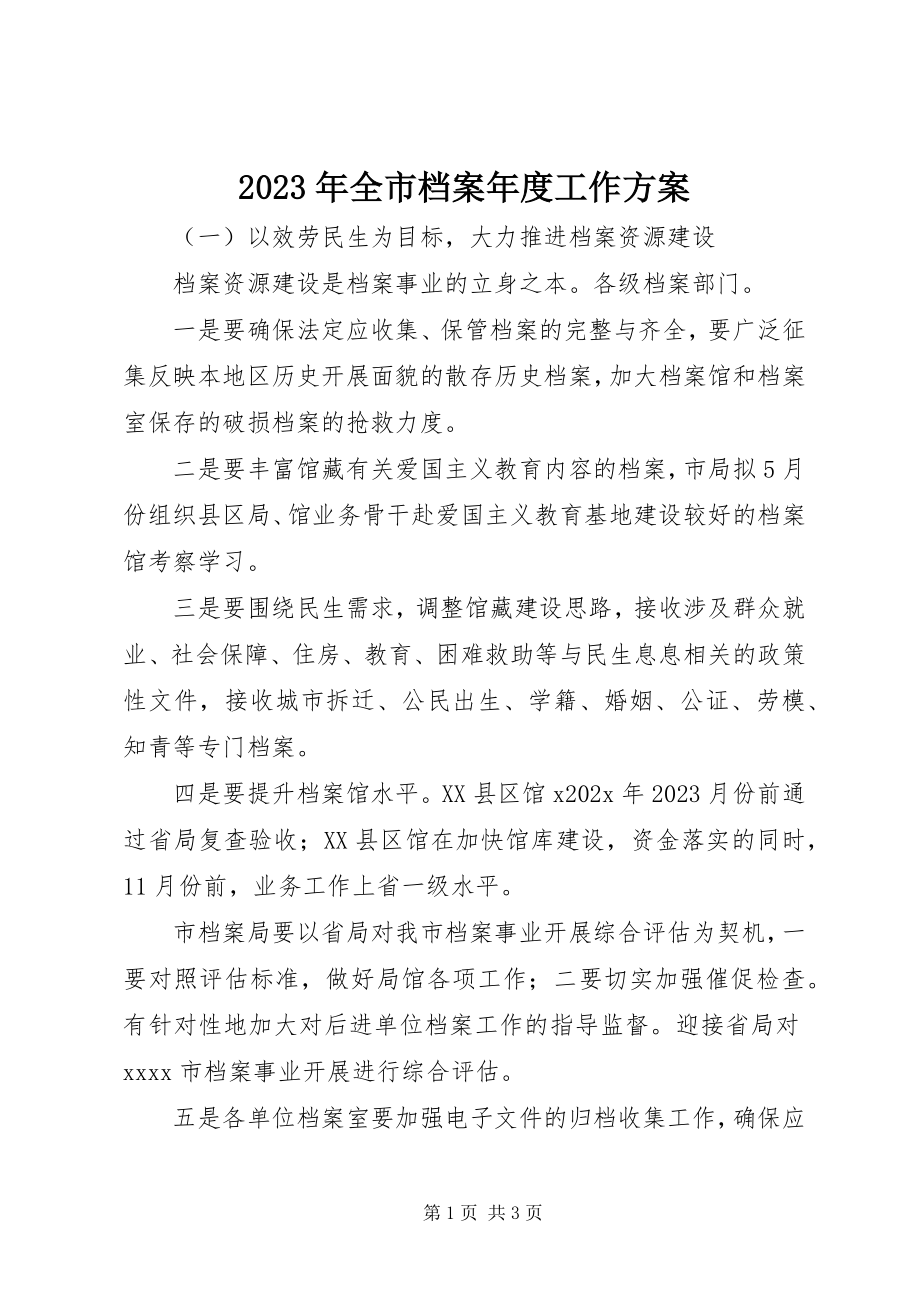 2023年全市档案度工作计划.docx_第1页