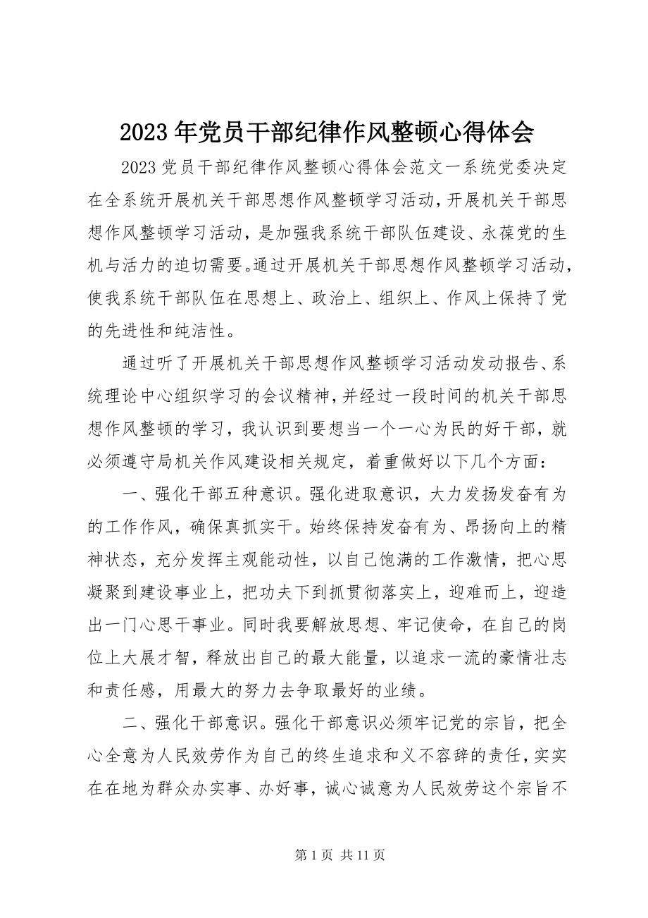 2023年党员干部纪律作风整顿心得体会.docx_第1页