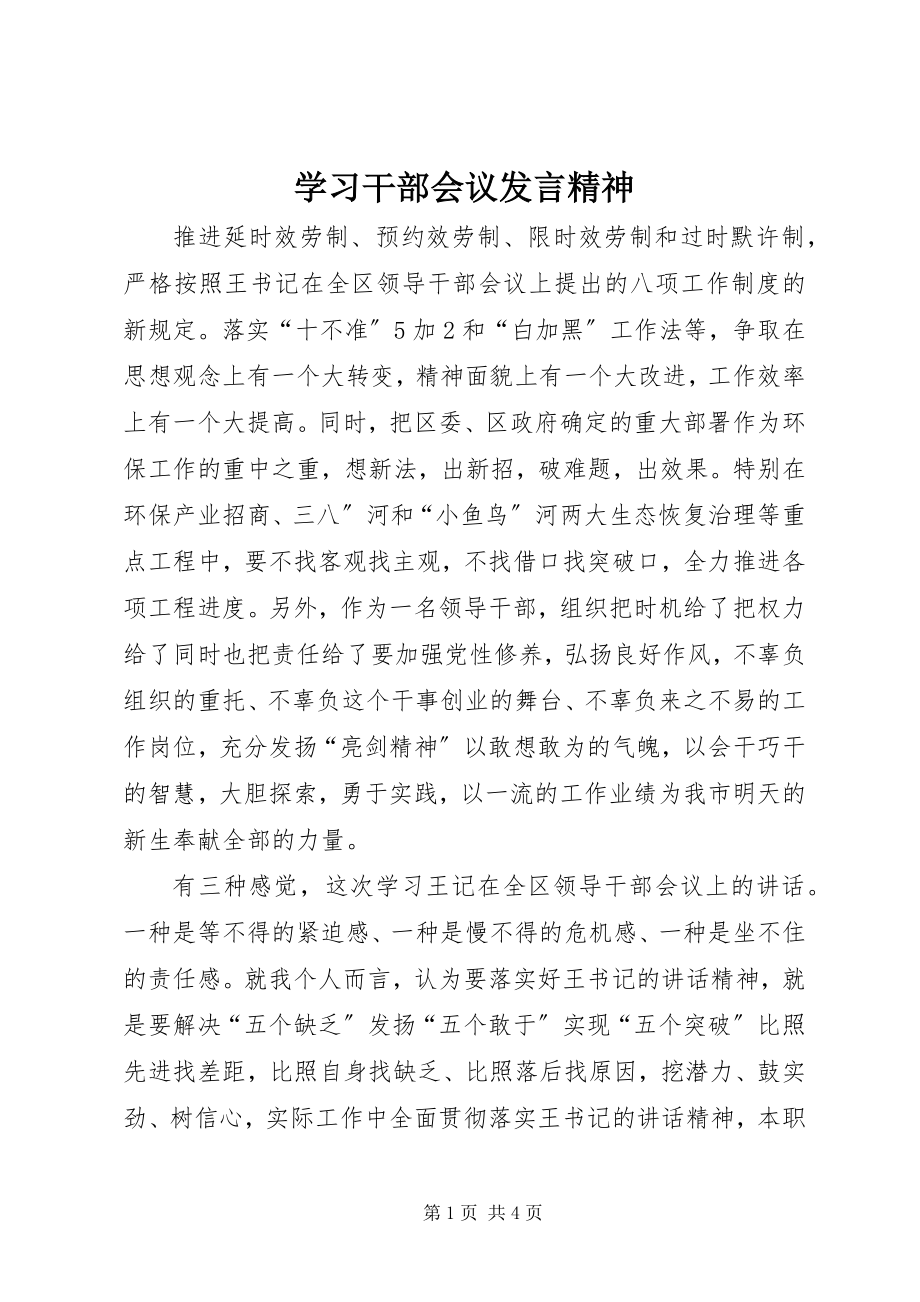 2023年学习干部会议讲话精神.docx_第1页