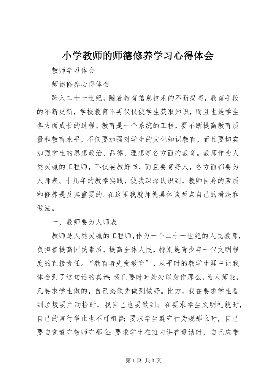 2023年《小学教师的师德修养》学习心得体会.docx_第1页