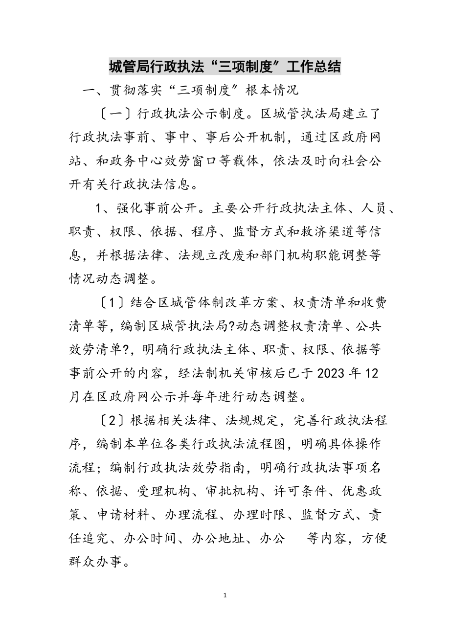 2023年城管局行政执法“三项制度”工作总结范文.doc_第1页