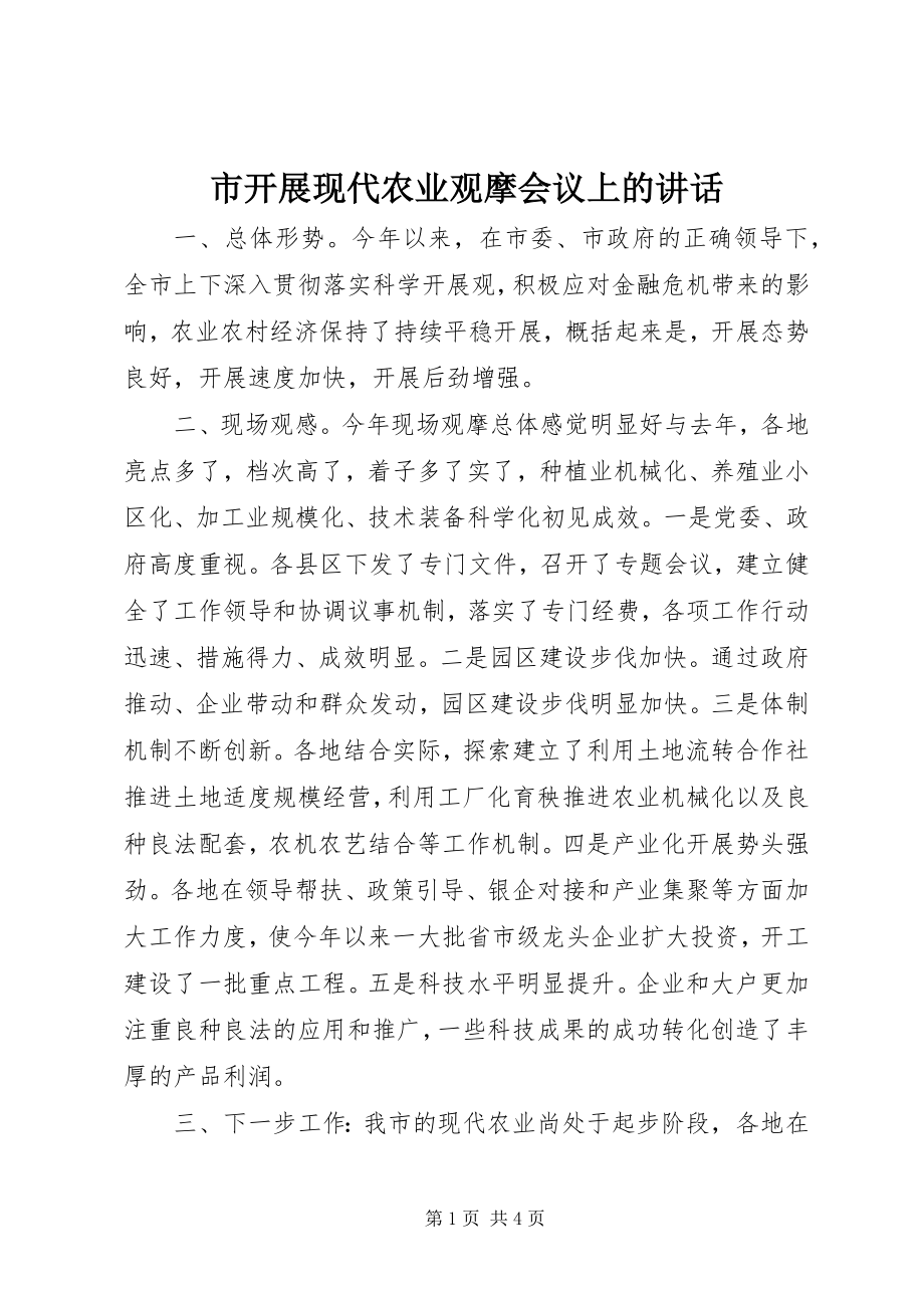 2023年市发展现代农业观摩会议上的致辞.docx_第1页